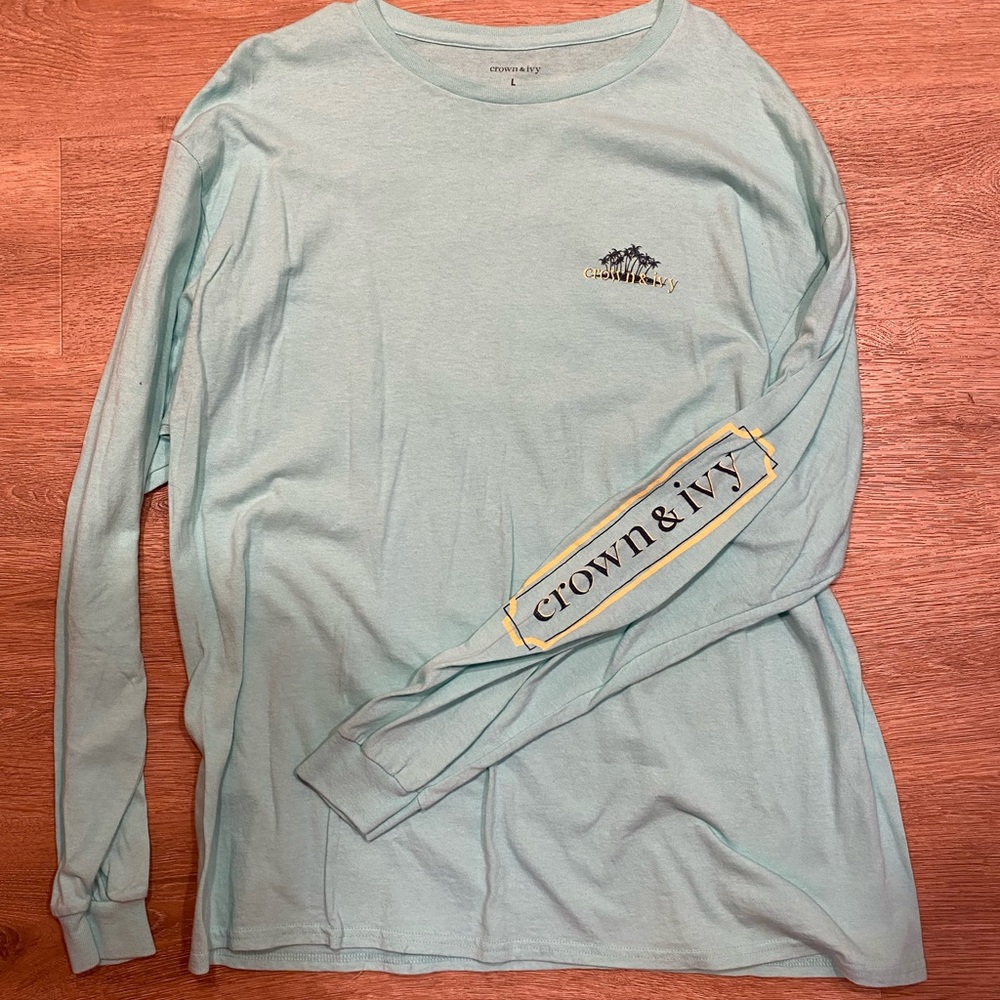 Crown & Ivy Men's Aqua Long Sleeve Tee